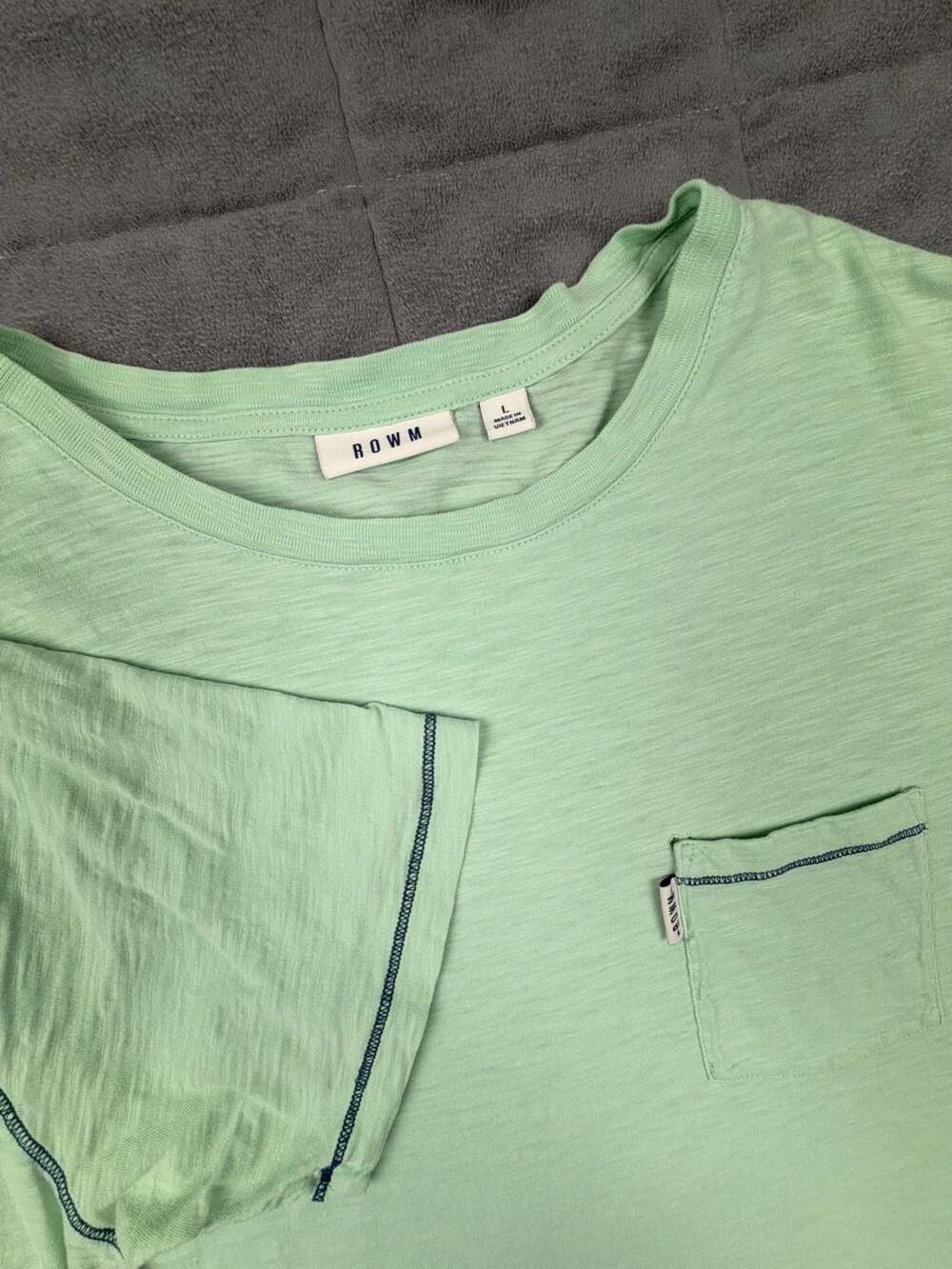 ROWM Men's Sage Green Slub Cotton Pocket T-Shirt with Contrast Stitching